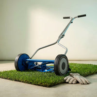 14 In. Blue Push Lawn Mower, Push Reel Lawn Mower — Studio Shot