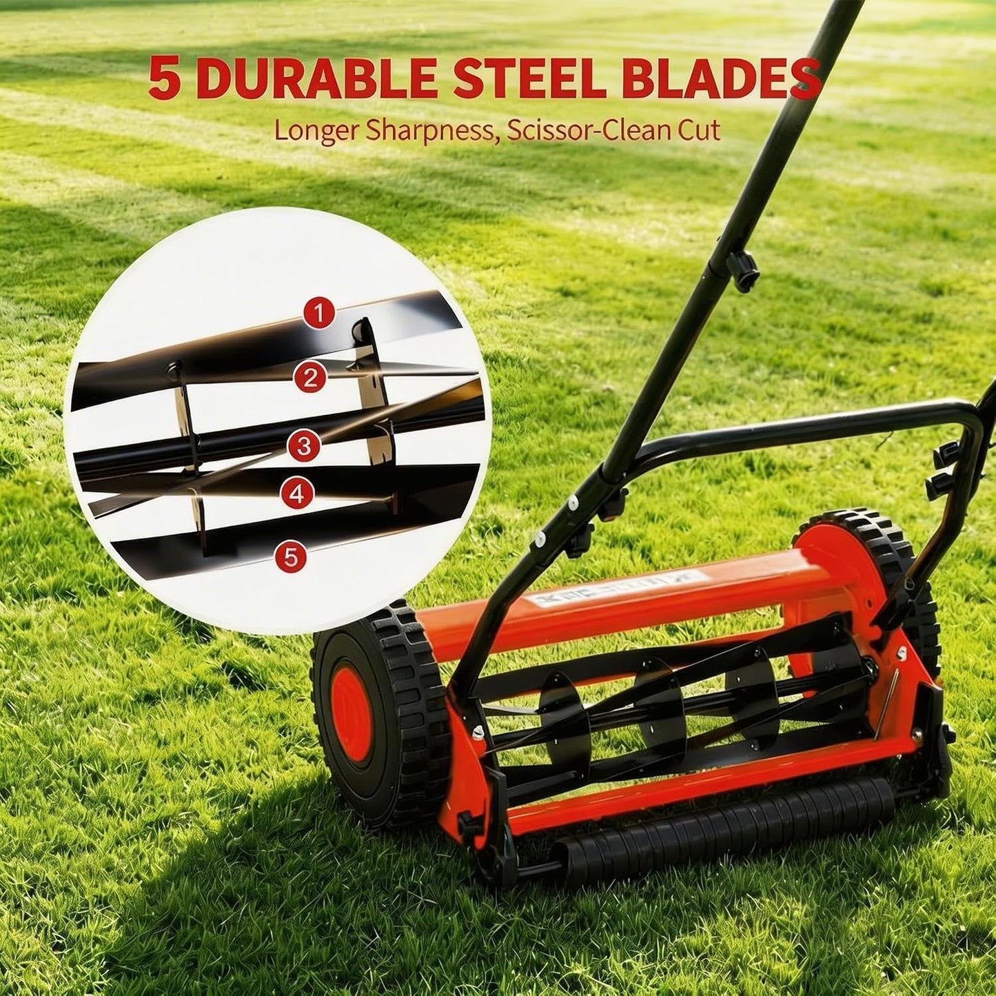 16" Push Lawn Mower, Manual Hand Push Lawn Mower without Grass Catcher, Lightweight & Portable Walk-Behind Mower for Small Yards, Garden & Patio