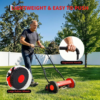 16" Push Lawn Mower, Manual Hand Push Lawn Mower without Grass Catcher, Lightweight & Portable Walk-Behind Mower for Small Yards, Garden & Patio