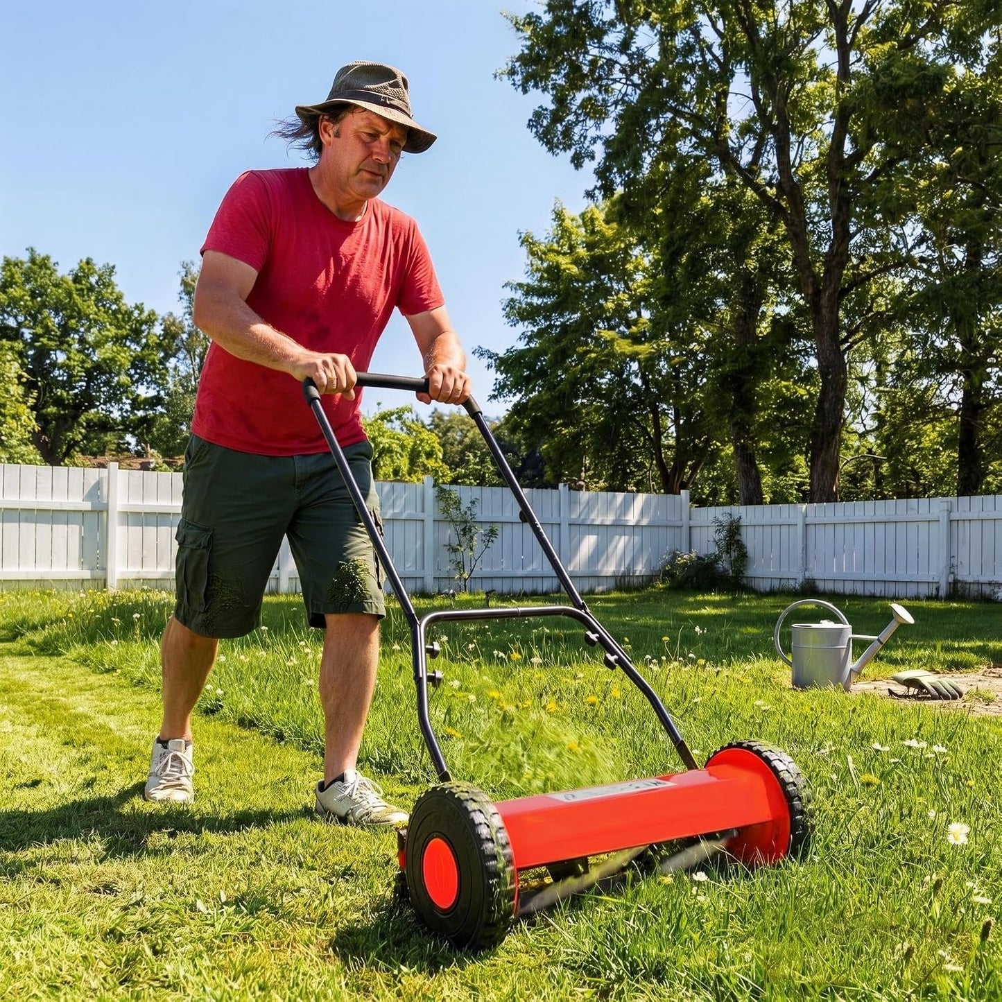 16" Push Lawn Mower, Manual Hand Push Lawn Mower without Grass Catcher, Lightweight & Portable Walk-Behind Mower for Small Yards, Garden & Patio