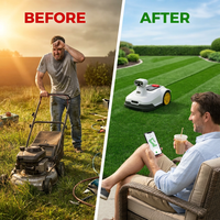 Robot Lawn Mower — 1.5 Acre Ultra Quiet Self Charging Robot Mower, up to 4 Inches Cutting Height, Robotic Lawn Mowers with RTK+4 Eye Vision, Mapping and anti Theft Tech, APP Control — Before & After