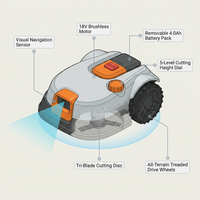 Robotic Lawn Mower Grass Cutter Robot Smart without Boundary Wire 4.0Ah Removable Battery Visual Sensor for Small Garden 200Sqm — How It Works