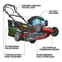 Self Propelled Lawn Mower, 141 Cc Gas Engine Lawn Mower, Push Lawn Mower with 50L Grass Tank — How It Works