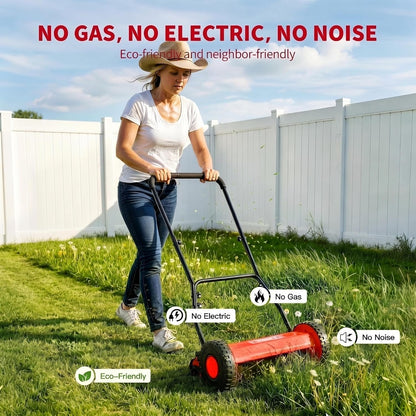 16" Push Lawn Mower, Manual Hand Push Lawn Mower without Grass Catcher, Lightweight & Portable Walk-Behind Mower for Small Yards, Garden & Patio